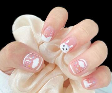  Hand painted cute rabbit manicure