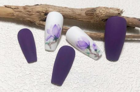 紫气东来花卉磨砂最新美甲