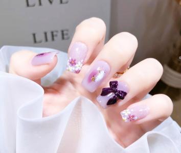 夏日仙气芋紫色田园风小野菊手绘指甲款式